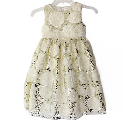 #ad American Princess Girls Dress Ivory Floral Sequin Sleeveless Occasion 6 READ $13.56