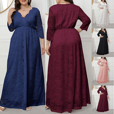 #ad #ad Plus Size Women V Neck Lace Maxi Long Dress Prom Evening Party Cocktail Dress $43.61