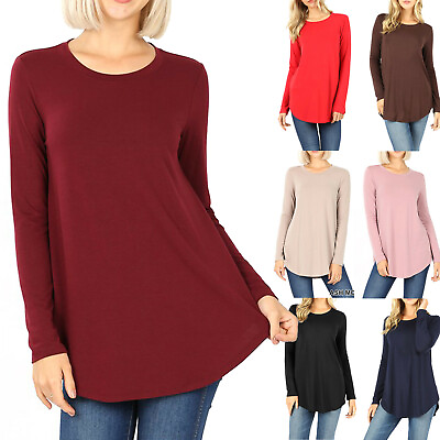 Women#x27;s Long Sleeve Tunic Top Casual Crew Neck Basic T Shirt Blouse Loose Fit $16.99