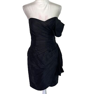 #ad Victor Costa Vintage Womens Cocktail Dress Black Size 10 Mini 90s Strapless Bow $99.92