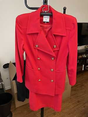 #ad Sharagano Paris Vintage 1990s Red Skirt Suit Cashmere Size 1 $150.00