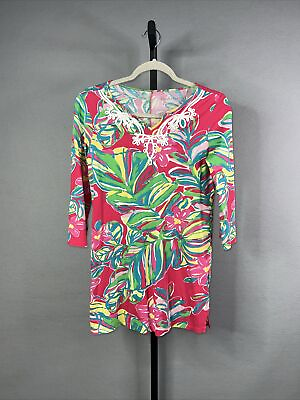 Lilly Pulitzer Girls Dress XL 12 14 Pink Floral Tropical Bell Sleeve $19.94