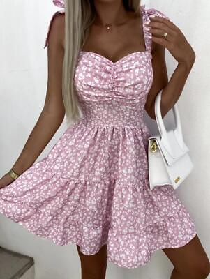 #ad Womens Summer Sun Dresses Ladies Beach Strappy Mini Floral Dress Size $17.09