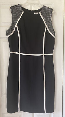 #ad Studio One Dress Sz 18 Black And White Geometric Pattern W Mesh Shoulder Detail $6.00