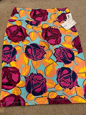 LuLaRoe Cassie Pencil Skirt Womens Sz L Rose Floral Flower Mint Pink Print NWT $11.99