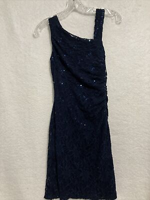 #ad Lauren Ralph Lauren Evening Dress Size 4 Navy Lace Sequin Cocktail Formal $39.00