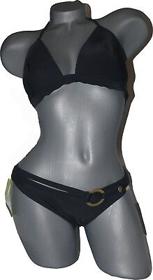 #ad NWT LORI COULTER 8 swimsuit bikini black 2 pc True Measure puckered bottom $63.00