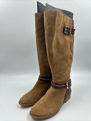 #ad Alex Marie Knee High Caramel Leather Suede Small Heel Womens Boots Size 7.5 USED $29.99