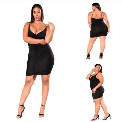 #ad #ad Plus Size Womens V Neck Strappy Mini Dress Ladies Evening Party Cocktail Dresses $20.99