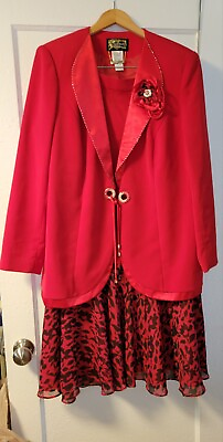 #ad Champagne Italy Skirt Suit Red And Black With Rhinestone amp; Beading Accents Sz 14 $29.95