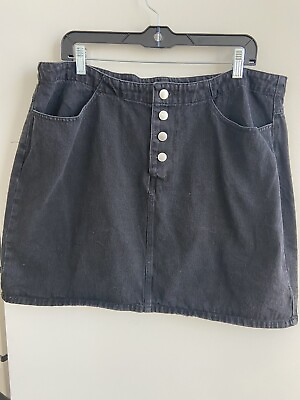 #ad Black stretchy mini skirt button fly close with pockets women#x27;s size 2XK $12.97