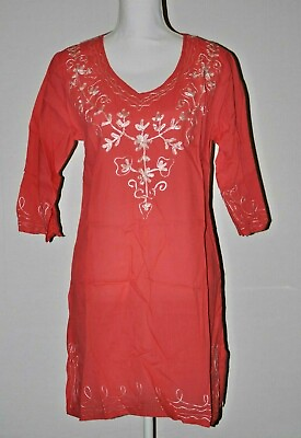 Women#x27;s Swimsuit Cover Up Coral Small Embroidered Lightweight Beach Wear NWT $9.95