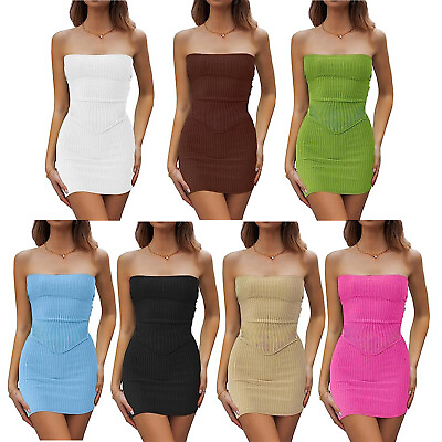 #ad Women#x27;s Outfits Sleeveless Crop Top with Miniskirt Clothes Set Blouse Skirt Club $16.55