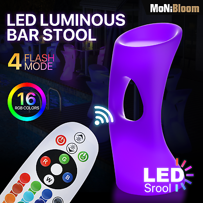 Modern LED Bar Stool Party 16 Colors Changing Chair Patio Seat w Remote Control $169.99