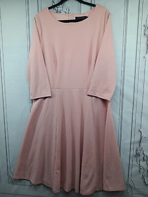Dress Tells Womens Plus Dress SZ 3XL Blush Pink Stretch 3 4 Sleeves Fit amp; Flare $17.95