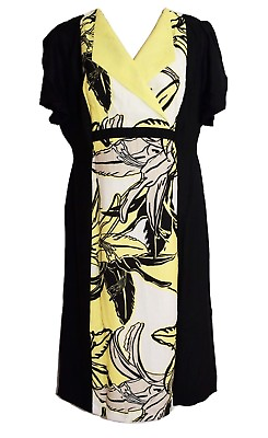 GODSKE Black White Yellow Dress Bamboo Viscose Size 14 UK GBP 15.00