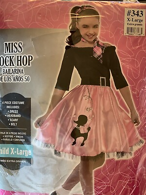 #ad #ad Sock Hop Poodle Skirt Costume Girls X Large 14 16 Pink Black Halloween Dance $14.99
