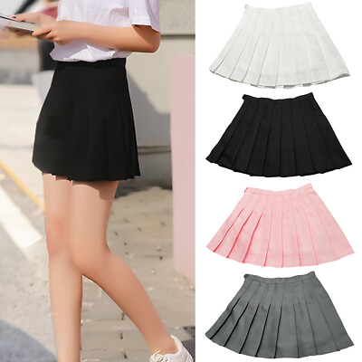 #ad Women#x27;s Casual Flared Pleated A line Mini Skirt Tennis Skirt Costume Solid Color $10.44