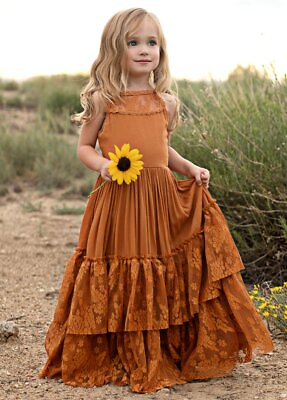 #ad Princess Girls Lace Cotton Long Dresses Baby Kids Flower Girl Wedding Birthday $43.17