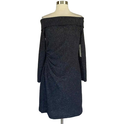 #ad Eliza J Women#x27;s Cocktail Dress Size 14 Gray Metallic Off the Shoulder Sheath $59.99