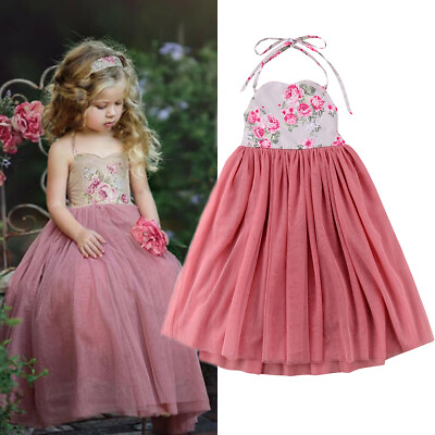 #ad Long Princess Girls Dress Flower Solid Baby Lace Party Gown Formal Dresses $16.99