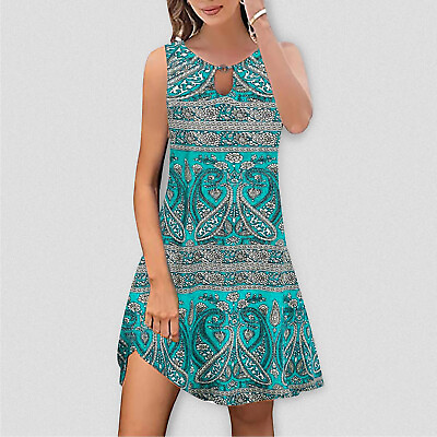 Cute Dresses for Summer Women#x27;s Printed Casual Style Sleeveless Swing Dress $15.40