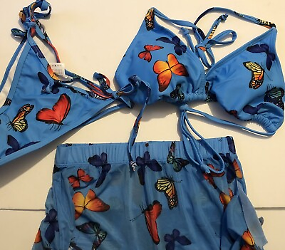 #ad Women’s Swimsuit Size Small Bikini Matching Beach Pants Blue Butterfly Print $24.99