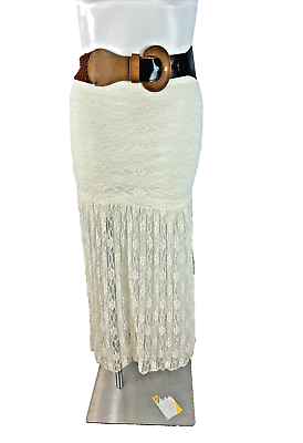 #ad Rue 21 Womens size L Bohemian White Crochet embroidered Maxi Skirt w Belt Lined $28.99