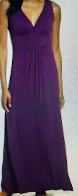 #ad Loveappella Sz M Maxi Dress Purple V neck Jersey Sleeveless Soft flowy Summer $24.99