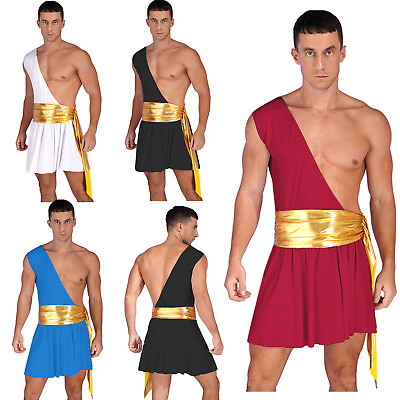 #ad Mens Costume Greece Toga Christmas Cosplay God Robe Strappy Mini Skirt Outfits $17.76