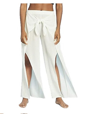 #ad Kona Sol Women#x27;s Size 1X Tie Waist High Waist Beach Cover Up Pants White $35.43