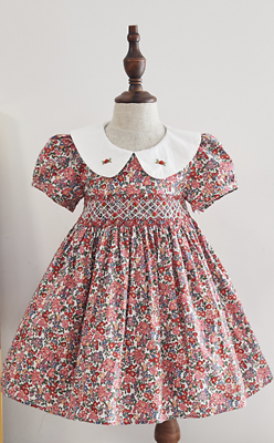 Kids Girls Smocking High Quality Party Floral Baby Dress Peter Pan 100% Cotton $42.99