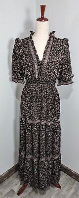 #ad Max Studio Black Floral Maxi Dress Size M Summer Prairie Prairiecore Cottagecore $23.99