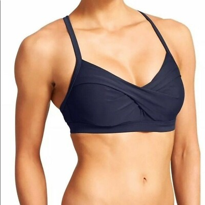 Athleta Tara Halter Bikini Push Up Bra Top Navy Blue Size 34 B C. $38.50