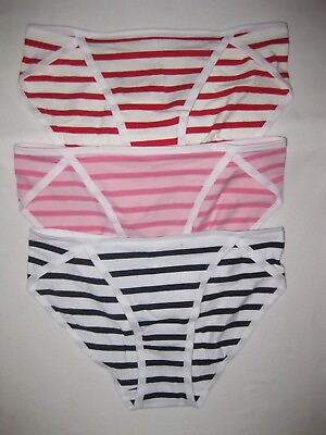#ad Shein 3pk striped cotton string bikini panties S M red black pink 80s aesthetic $15.00