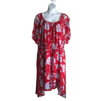 #ad NWT Tommy Hilfiger Women#x27;s Boho Dress Plus 20W Midi Smocked Chiffon Lined Floral $33.75