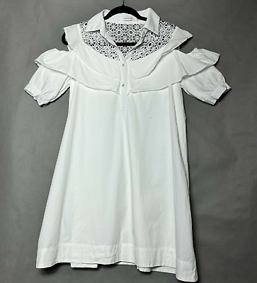 Avantlook dress womens small white bohemian embroidery cold shoulder collar flow $34.15