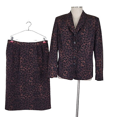 #ad Le Suit II Midi Skirt Suit Size 14W Leopard Print Lined Faux Flap Front Pockets $53.95