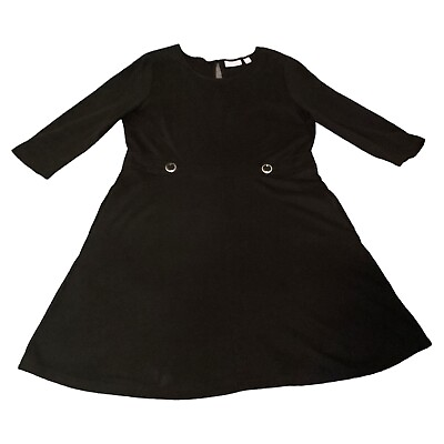 #ad New York amp; Company Fit amp; Flare 3 4 Sleeves Round Neck Pockets Black Dress Sz XL $16.55