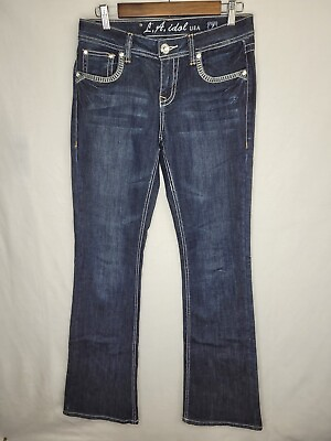 L.A Idol Jeans Dark Wash bootcut Embellished Jeans size 7 30 x 34 long boutique $38.00