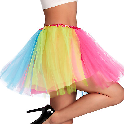 #ad Tutu Skirt Women#x27;s Non See through 4 Layered Tulle Ballet Skirt Rainbow Adult $17.99