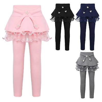 #ad Kid Girls Footless Elastic Leggings Lace Ruffle Skirts Cotton Pantskirt Trousers $18.44