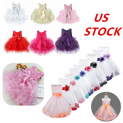 US Girl Kids Flower Petal Dress Tutu Gown Formal Wedding Princess Birthday Dress $23.49