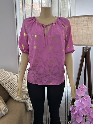 #ad #ad Yumi Kim Women’s Joey Boho Blouse Size XS Purple Floral Tie Sleeve 100% Silk $29.99