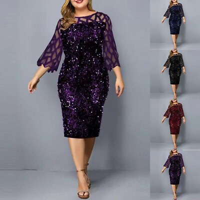 #ad Cocktail Club Evening Party Dress for Plus Size Women Lace Sequin Midi Dress $25.38