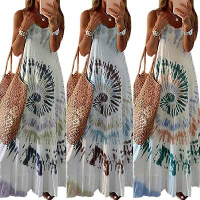 Women#x27;s Strappy Boho Maxi Dress Summer Oversized Loose Tie Dye Long Sundress $20.80
