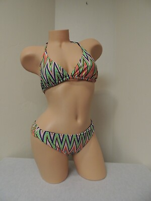 #ad L Space Two Piece Bikini Set Size Large Multicolor Reversible Halter Top NEW $34.95
