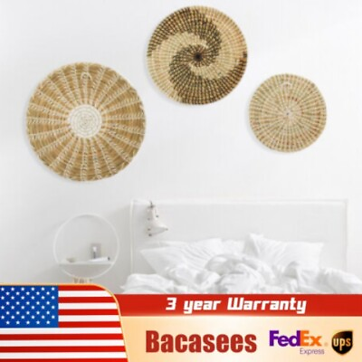 #ad Set of 3 Wall Baskets Boho Decor Bedroom Woven Baskets Hanging Wall Art Decor $33.92