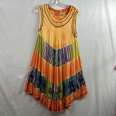 #ad #ad India Boutique Tie Dye Beach Cover up Dress Free Size Embroidered Multi Orange $15.73