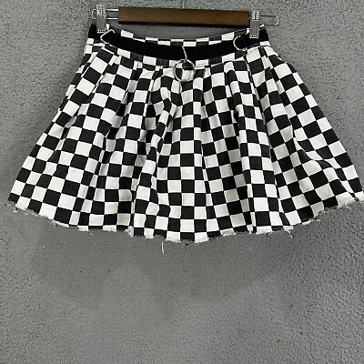 #ad Current Mood Dolls Kill Skirt womens Small checkered Grunge Y2K Emo Belt Grommet $27.99